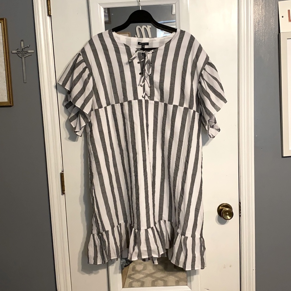 White & Grey Striped Dress